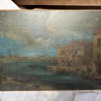 Antico dipinto veduta veneziana con gondole