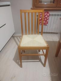 Set 5 sedie in legno con seduta in paglia