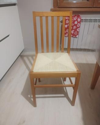 Set 5 sedie in legno con seduta in paglia