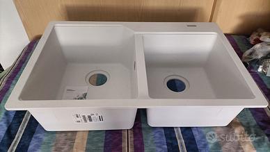 Lavello per cucina 2 vasche bianco, nuovo.