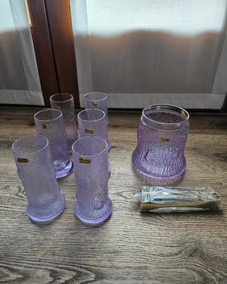 Set 6 bicchieri cristallo lilla con portaghiaccio