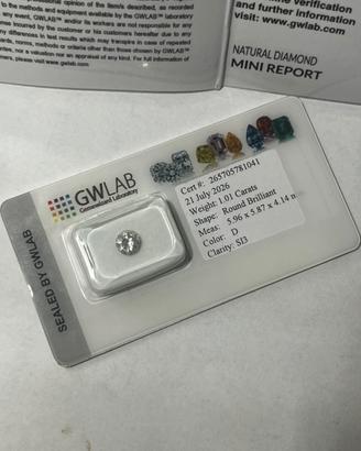 DIAMANTE NATURALE 1,01ct COLORE D SIGILLATO
