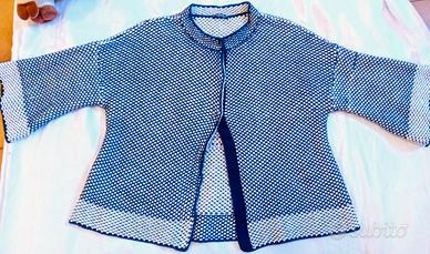 Cardigan traforato tg M blu/bianco NUOVO 