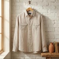 Camicia, uomo, Piombo, lino, beige, XL