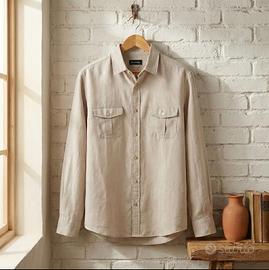 Camicia, uomo, Piombo, lino, beige, XL