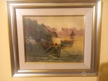 Maietta Raffaele quadro olio 28x22 barche