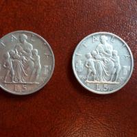 5 LIRE 1936 + 1937 2 monete FECONDITA' ARGENTO