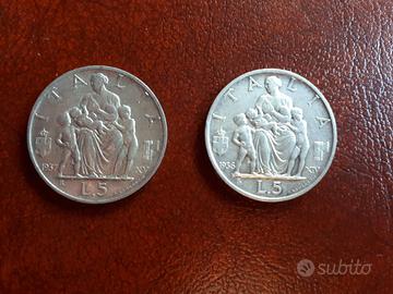 5 LIRE 1936 + 1937 2 monete FECONDITA' ARGENTO