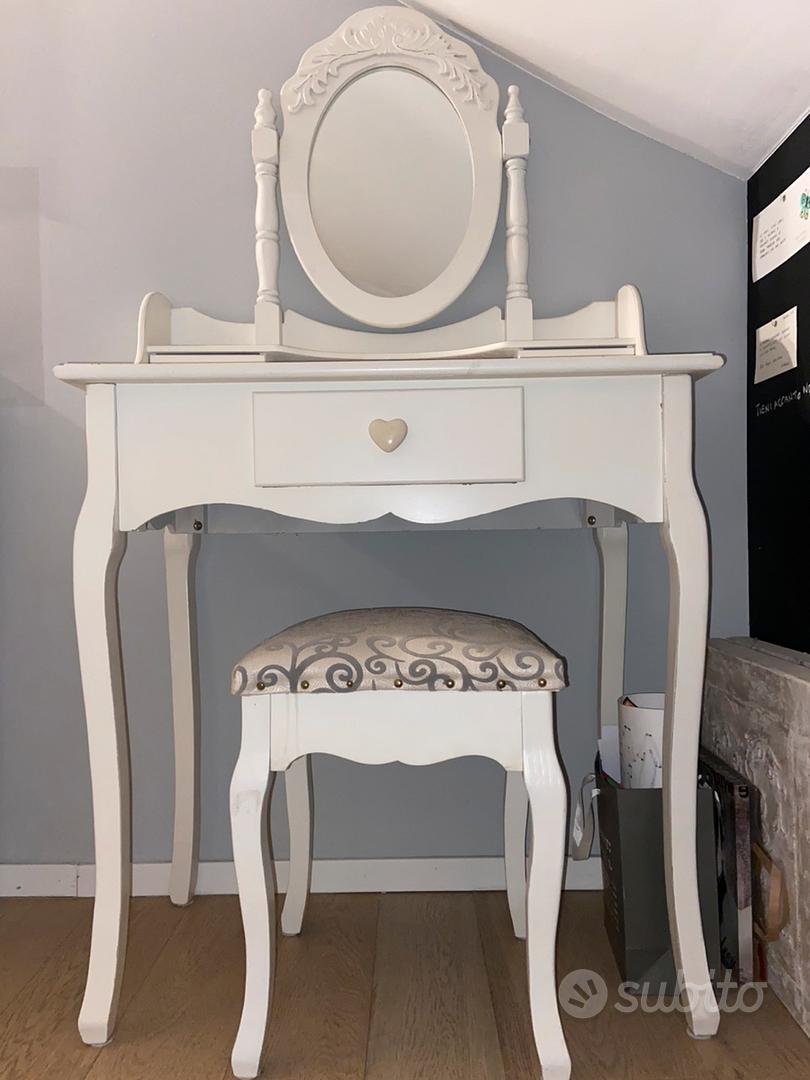 Sgabello per tavolo da trucco toeletta sedia shabby chic poltrona legno  bianco