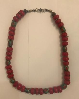 Collana nepalese in corallo e turchese