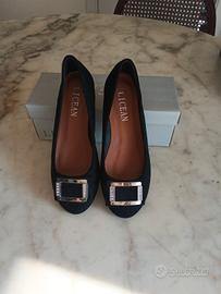 Ballerina da donna, nere con fibbia e brillantini,