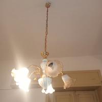 Lampadario Vintage Anni '50/'60 in Vetro Opalino e