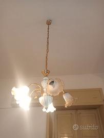 Lampadario Vintage Anni '50/'60 in Vetro Opalino e