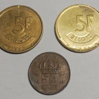 3 Monete 5F 1986-1993, 1 da 50 C 1953, Belgio