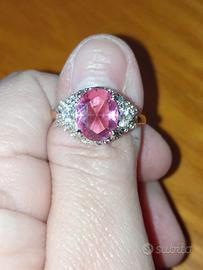 anello in argento 925 bicolore zirconia rosa