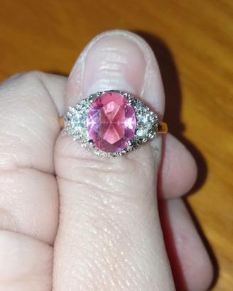 anello in argento 925 bicolore zirconia rosa