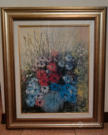 Quadro pittura ad olio vaso fiori