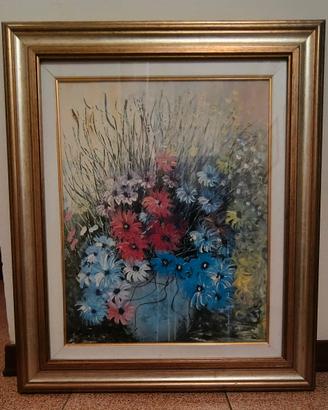 Quadro pittura ad olio vaso fiori