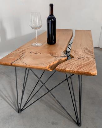 Tavolino soggiorno design handmade legno metallo
