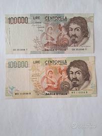 100.000 lire Caravaggio  primo e secondo tipo.