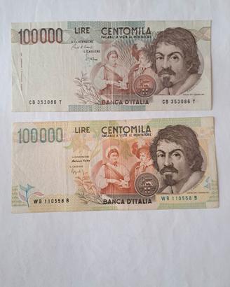 100.000 lire Caravaggio  primo e secondo tipo.