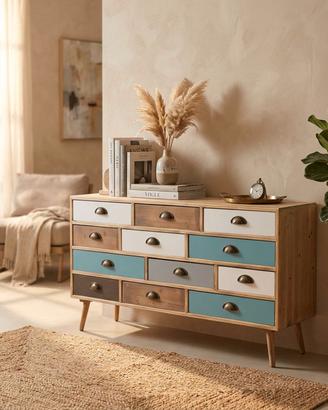 Mobile Scandinavo in Legno 12 Cassetti Multicolore