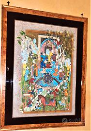 BATIK SU SETA CON CORNICE - RADICA-VETRO ANNI '60