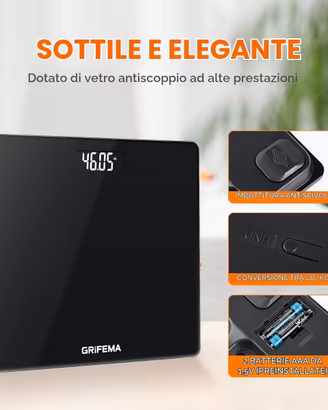 Bilancia Bagno 150 kg 26x26 cm LCD Nero