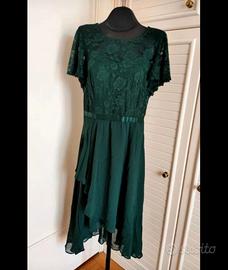 Abito verde scuro pizzo e chiffon