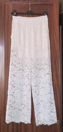 Pantaloni in pizzo color panna