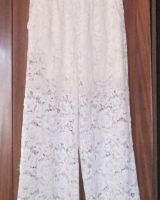 Pantaloni in pizzo color panna