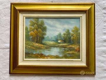 Quadro olio su tela paesaggio fiume firmato Natali
