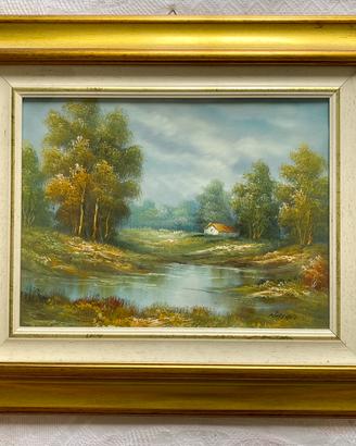 Quadro olio su tela paesaggio fiume firmato Natali