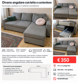 Divano angolare con letto e contenitore