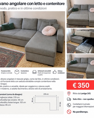 Divano angolare con letto e contenitore