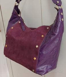 Borsa da donna vera pelle color viola firmata.