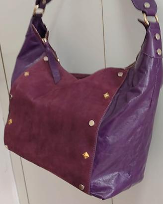 Borsa da donna vera pelle color viola firmata.
