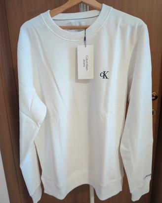 Felpa Calvin Klein  XL Bianca Girocollo Logo CK