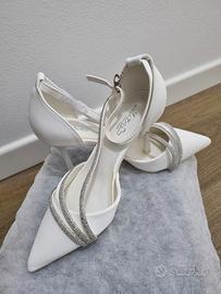 scarpe sposa tacco basso bianche con strass nr 37