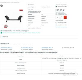 ponte assiale posteriore Renault Clio IV serie 1.5