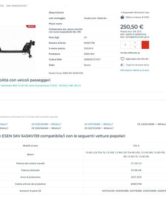 ponte assiale posteriore Renault Clio IV serie 1.5