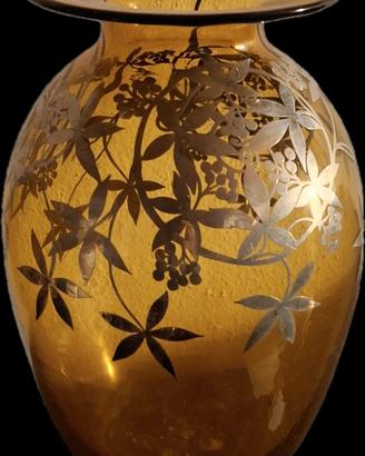 vaso vintage  in vetro e argento 