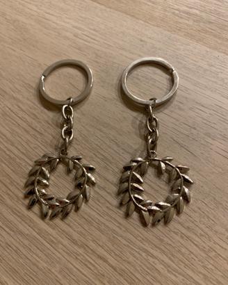 Coppia portachiavi in metallo corona alloro