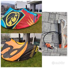 Set kitesurf 12m+9m,barra, trapezio,leash