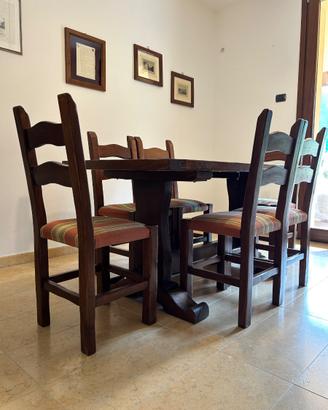 Tavolo in legno di castagno con 6 sedie
