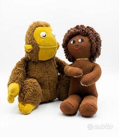 Lotto Peluche Vintage Scimmia e Bambola Pezza