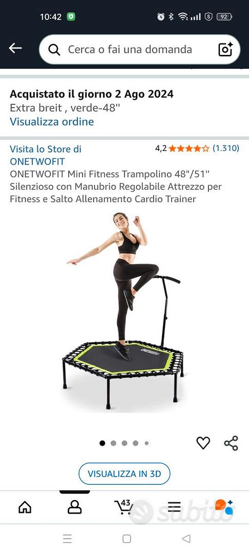 Trampolino Fitness ONETWOFIT 48/51'' Con Manubrio Regolabile - Silenzioso, Portata 150kg | Per Allenamento Cardio - Foto 10