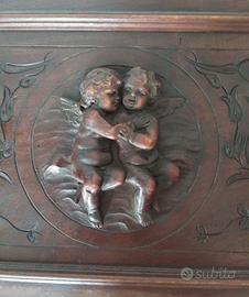 Pannello decorativo legno antico angeli scolpiti