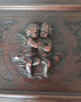 Pannello decorativo legno antico angeli scolpiti