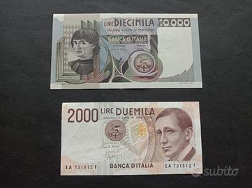 Lotto 2 Banconote Lire Italiane (10.000 e 2.000)